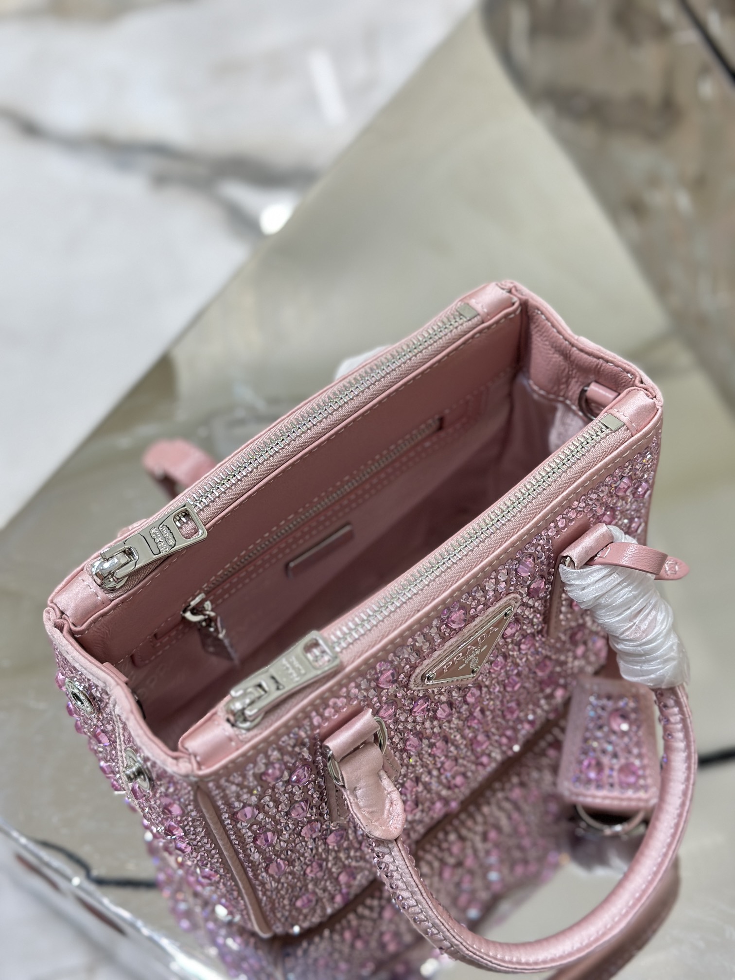 Prada Galleria Satin Mini-bag with Crystals Pink