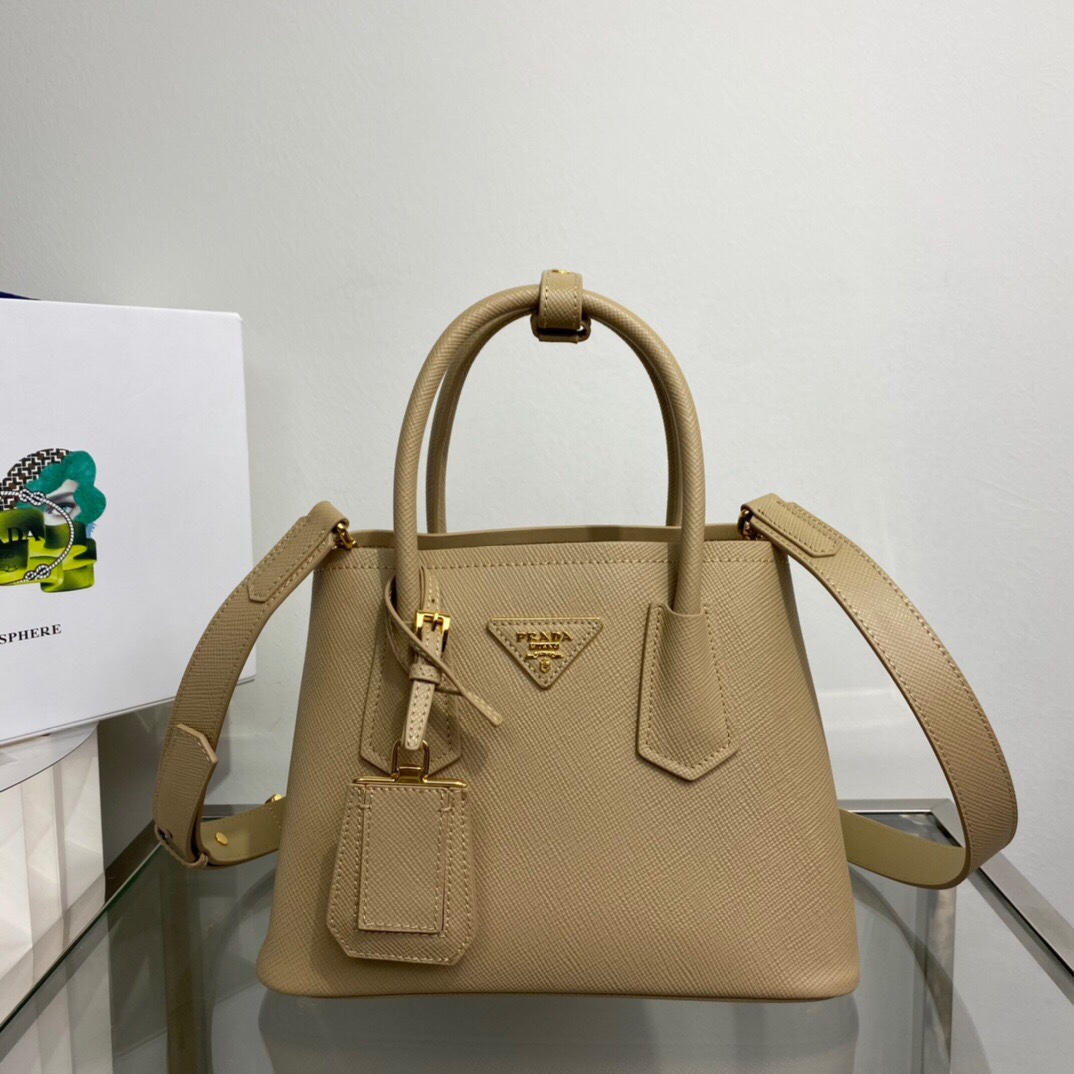 Prada Prada Double Saffiano Leather Mini Bag Beige 1BG443