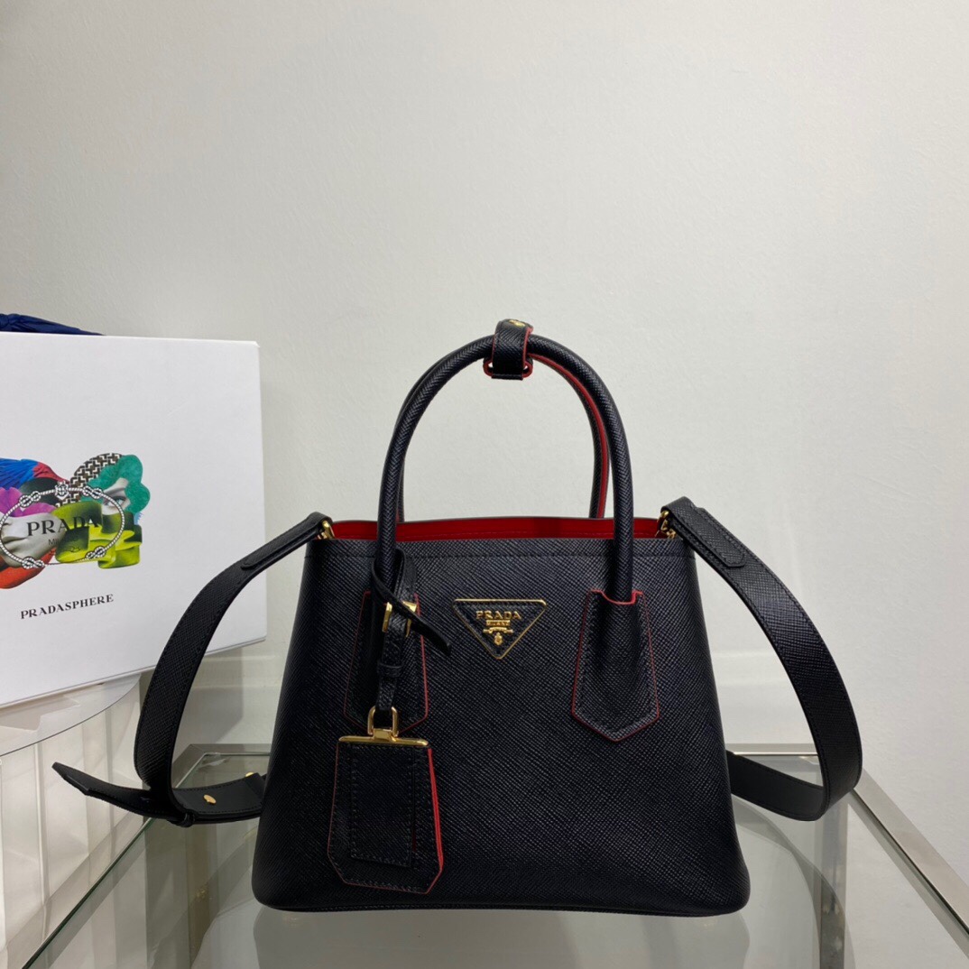 Prada Prada Double Saffiano Leather Mini Bag Black 1BG443