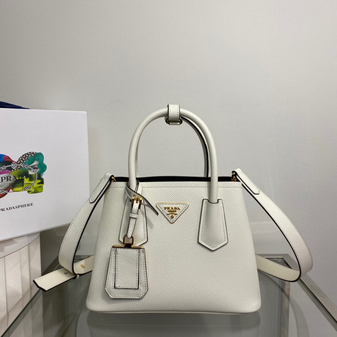 Prada Prada Double Saffiano Leather Mini Bag White 1BG443