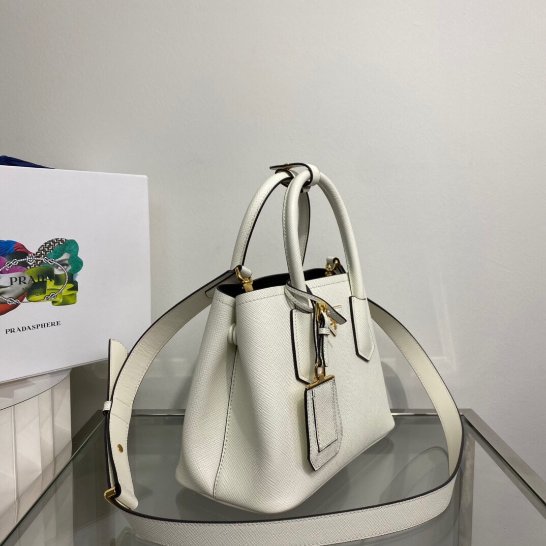 Prada Prada Double Saffiano Leather Mini Bag White 1BG443