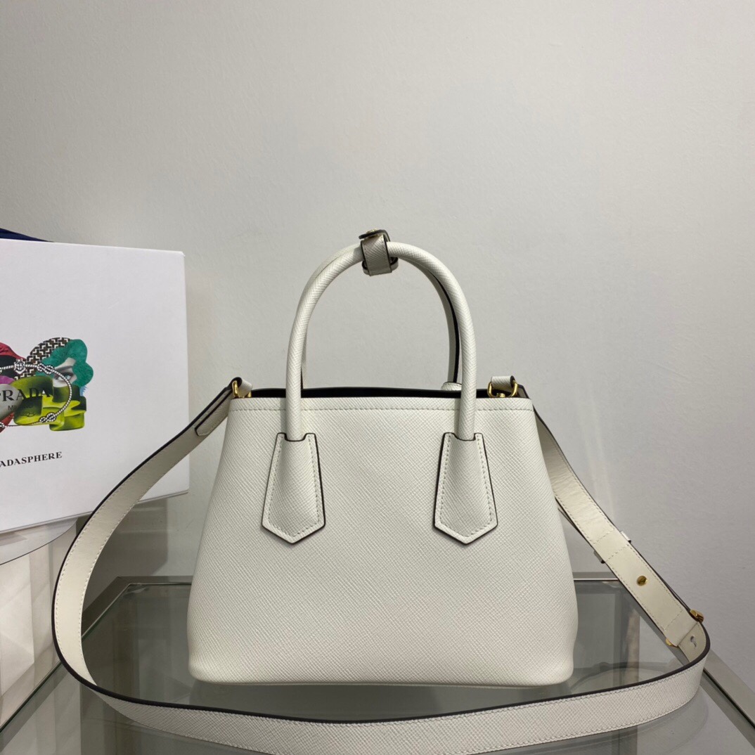 Prada Prada Double Saffiano Leather Mini Bag White 1BG443