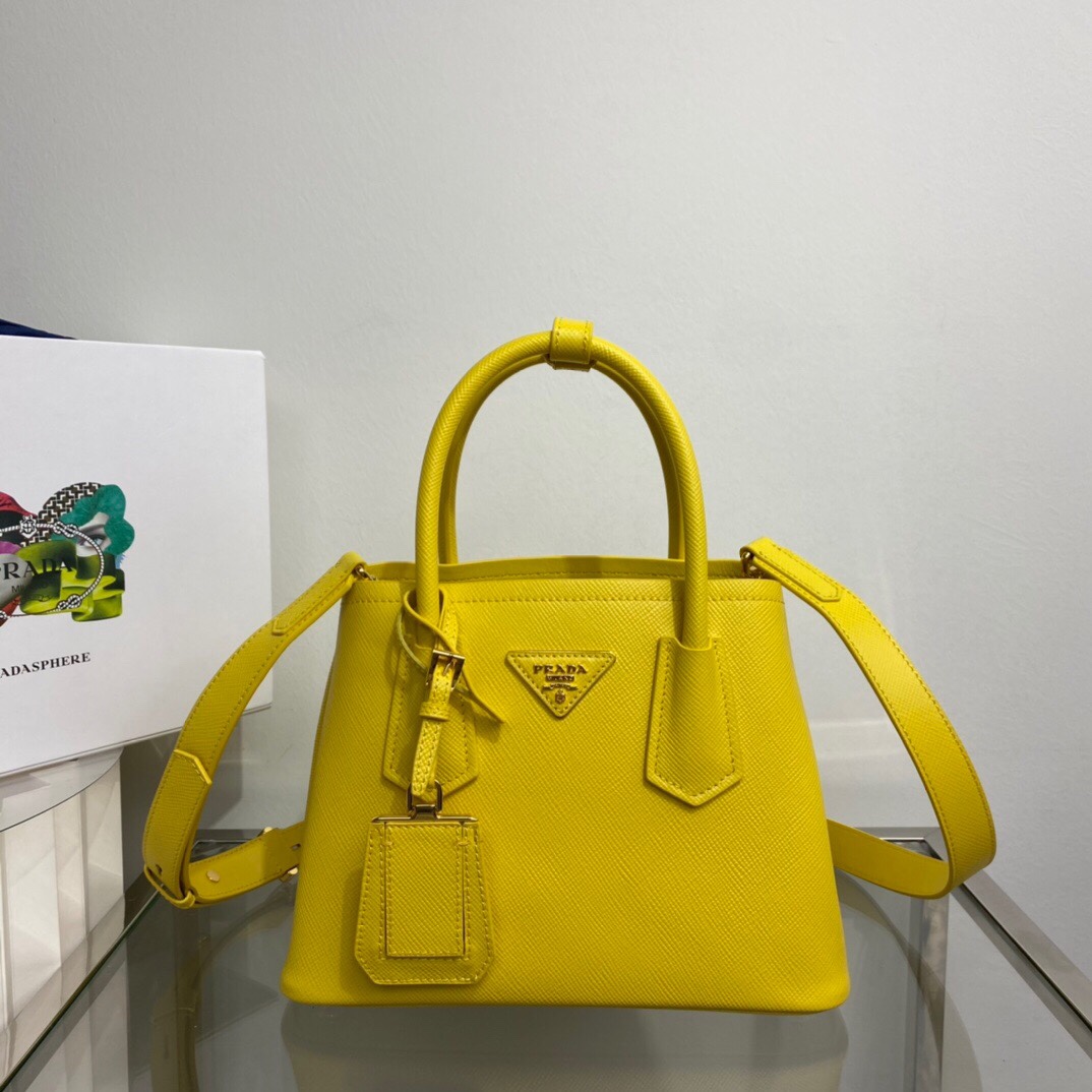 Prada Prada Double Saffiano Leather Mini Bag Yellow 1BG443