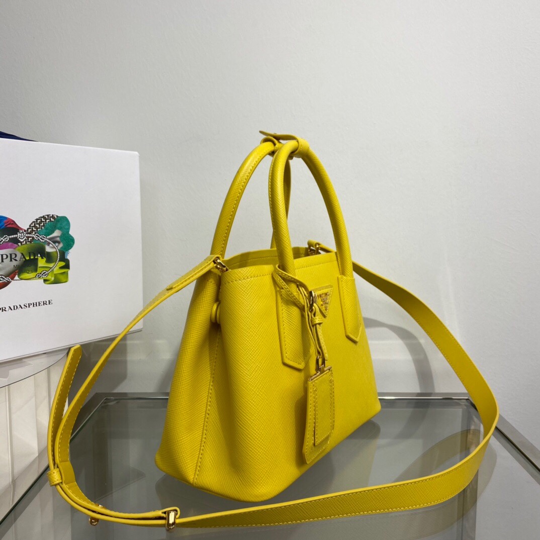 Prada Prada Double Saffiano Leather Mini Bag Yellow 1BG443