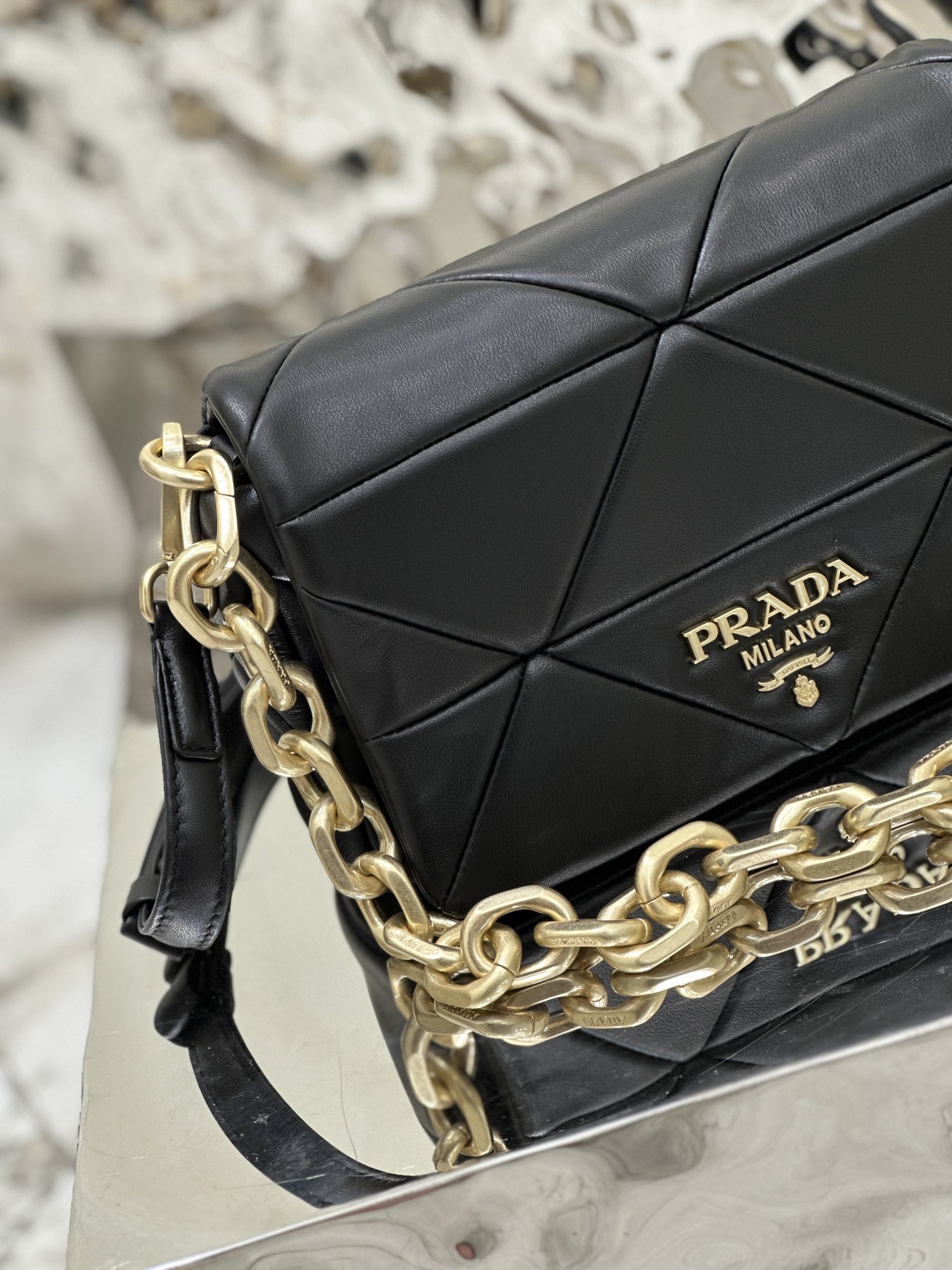 Prada Prada System Nappa Patchwork Shoulder Bag Black 1BD328