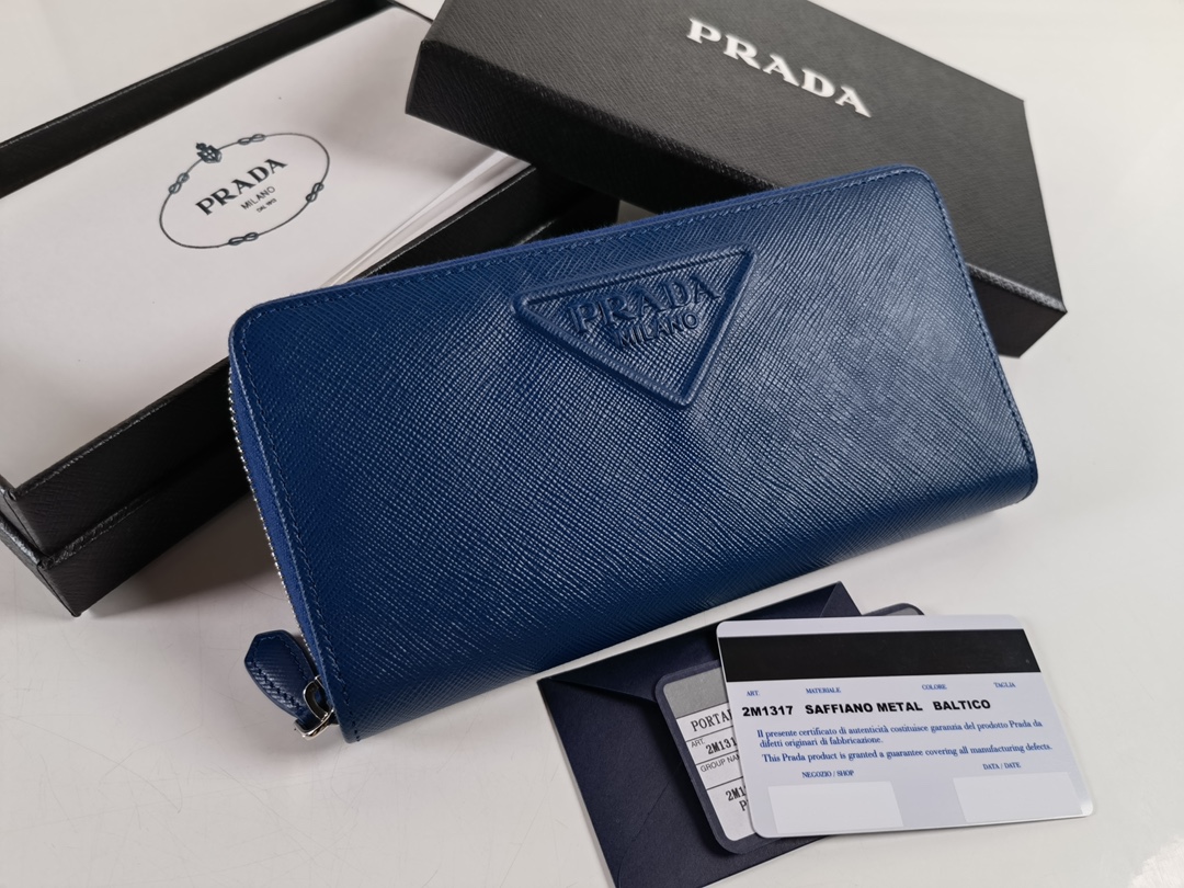 Prada Saffiano Leather Card Small Bag Blue 2M1317