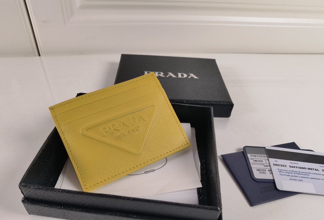 Prada Saffiano Leather Card Small Bag Yellow 2MC22