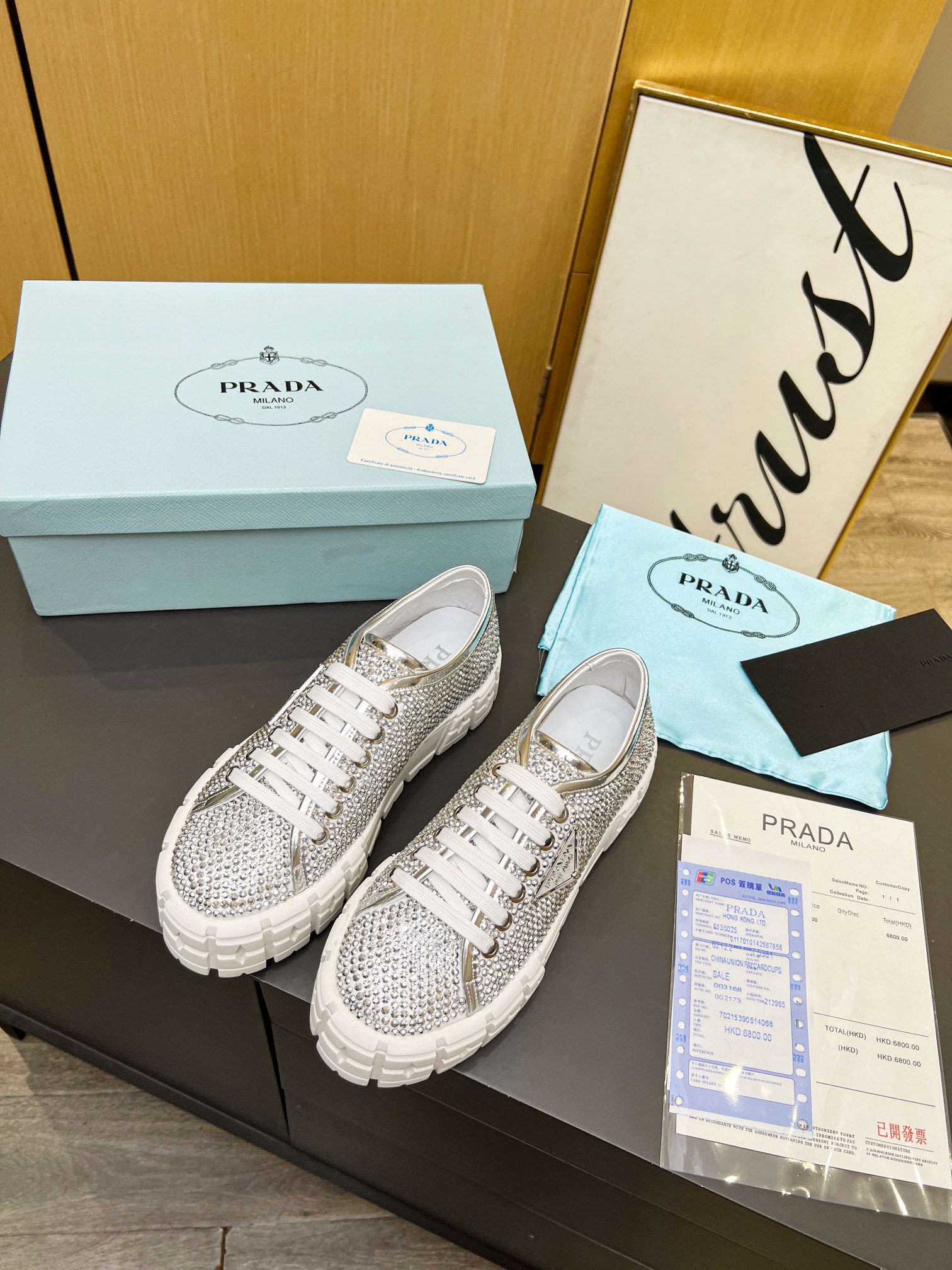 Prada Satin andLeather Sneakers with Crystals-0003 35-41