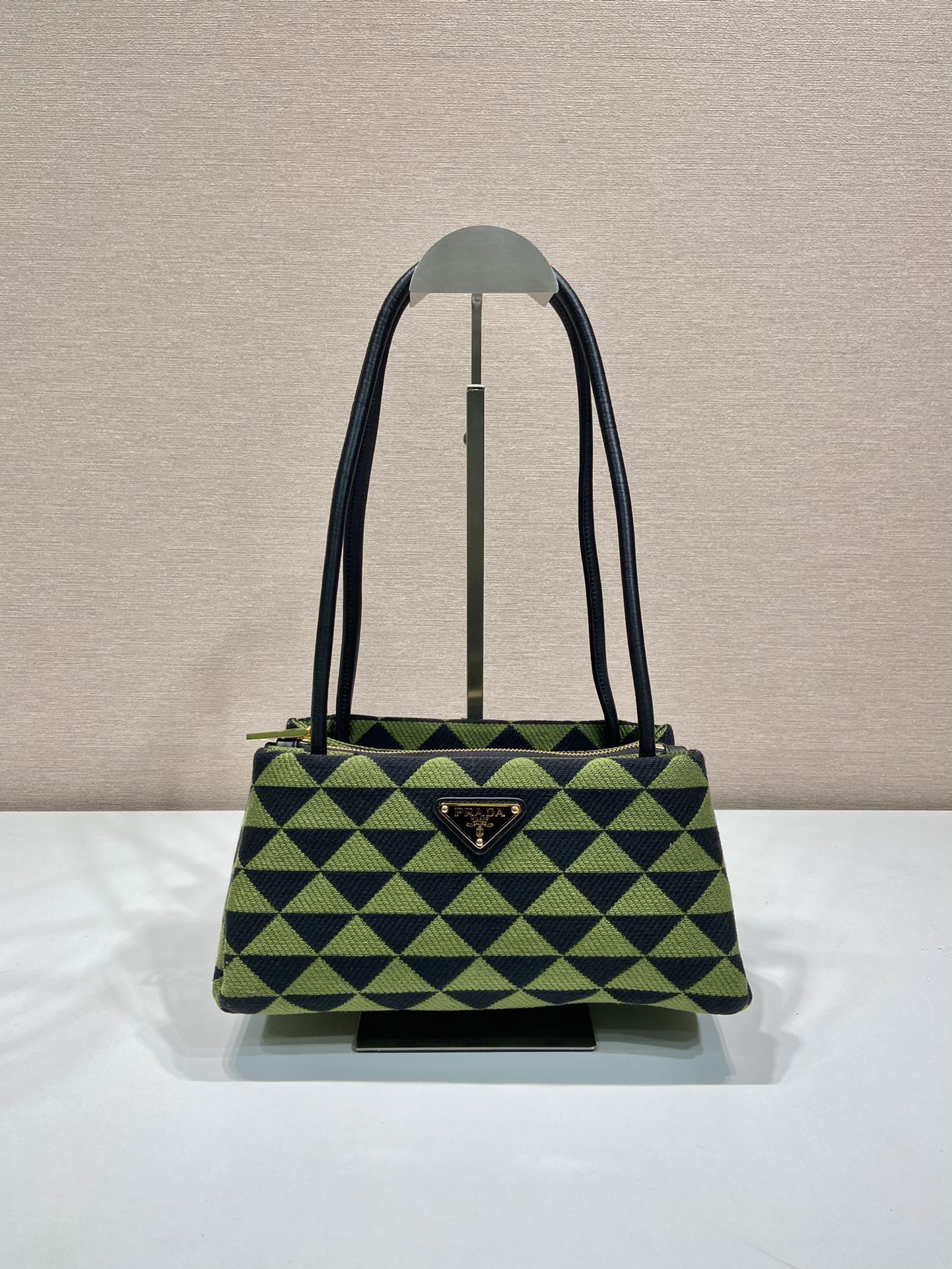 Prada Small Embroidered Fabric Prada Symbole Bag Green 1BA368