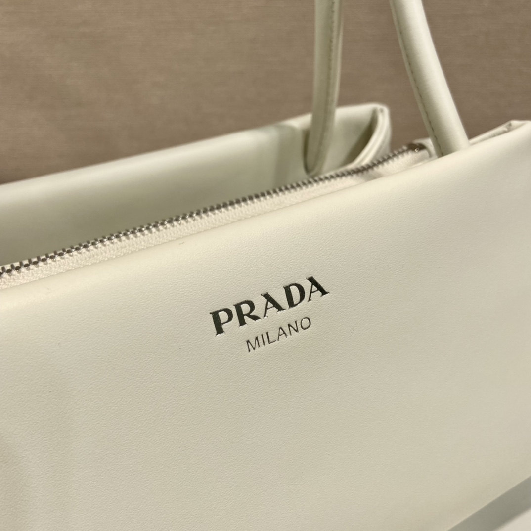 Prada Small Leather Shoulder Bag White 1BA368