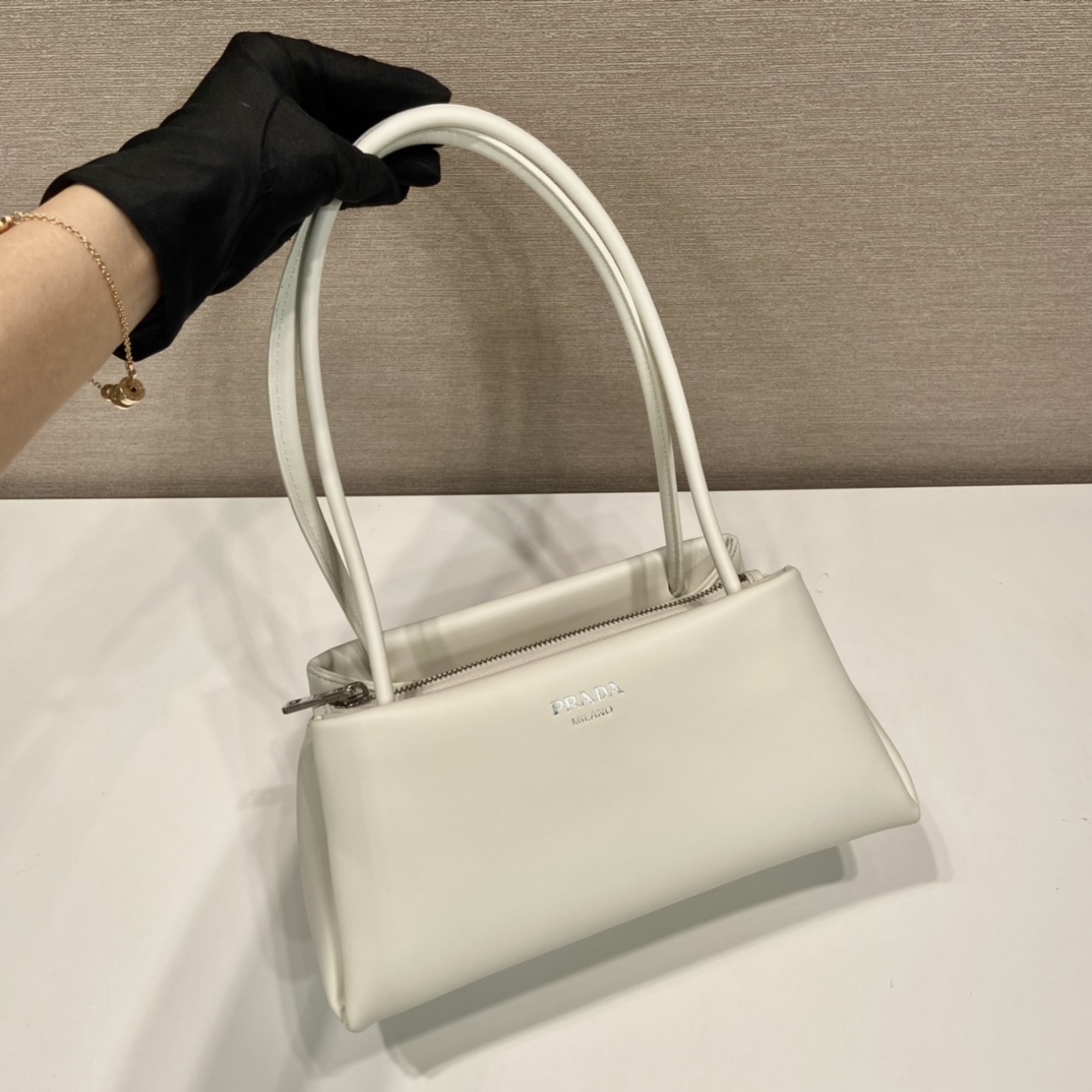 Prada Small Leather Shoulder Bag White 1BA368