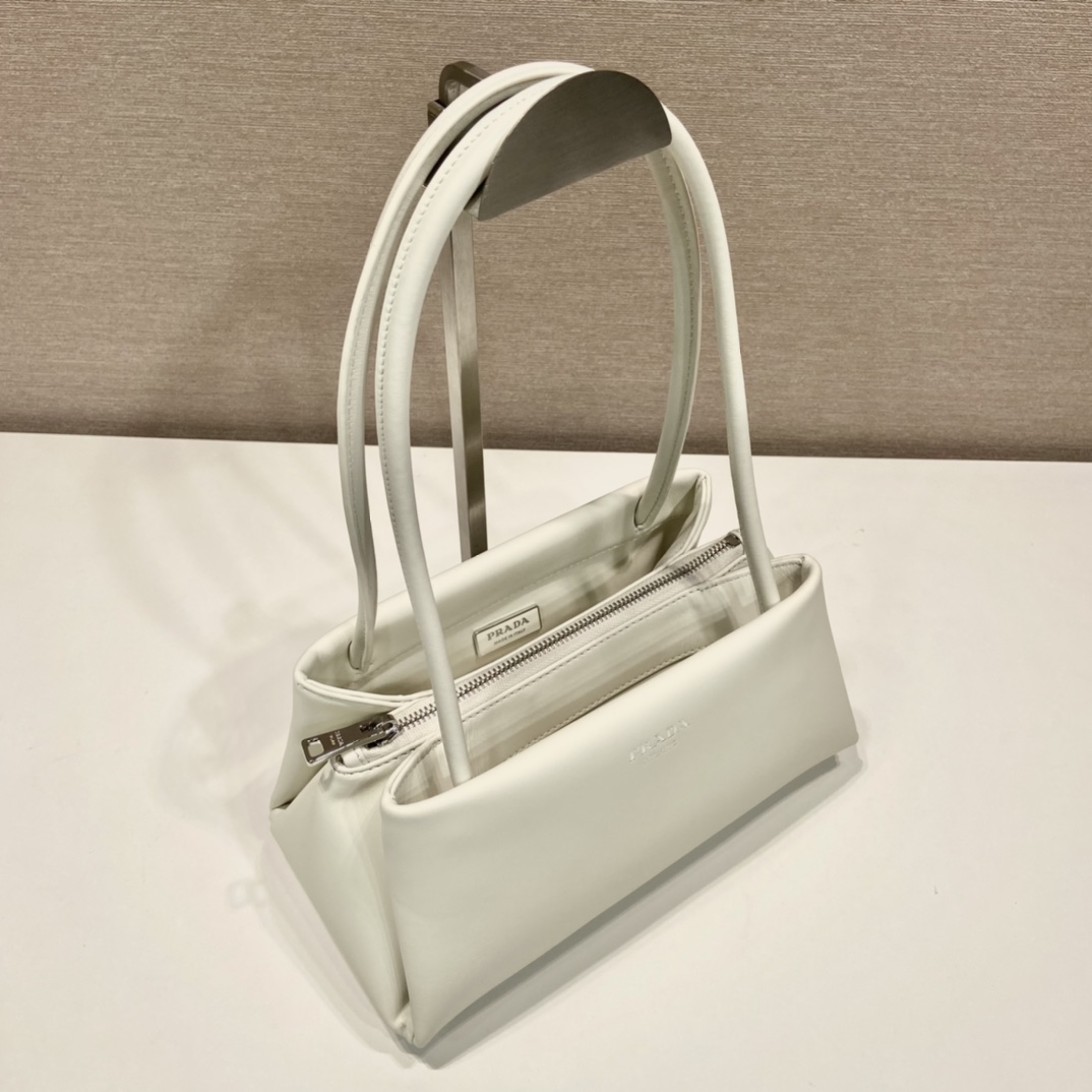 Prada Small Leather Shoulder Bag White 1BA368