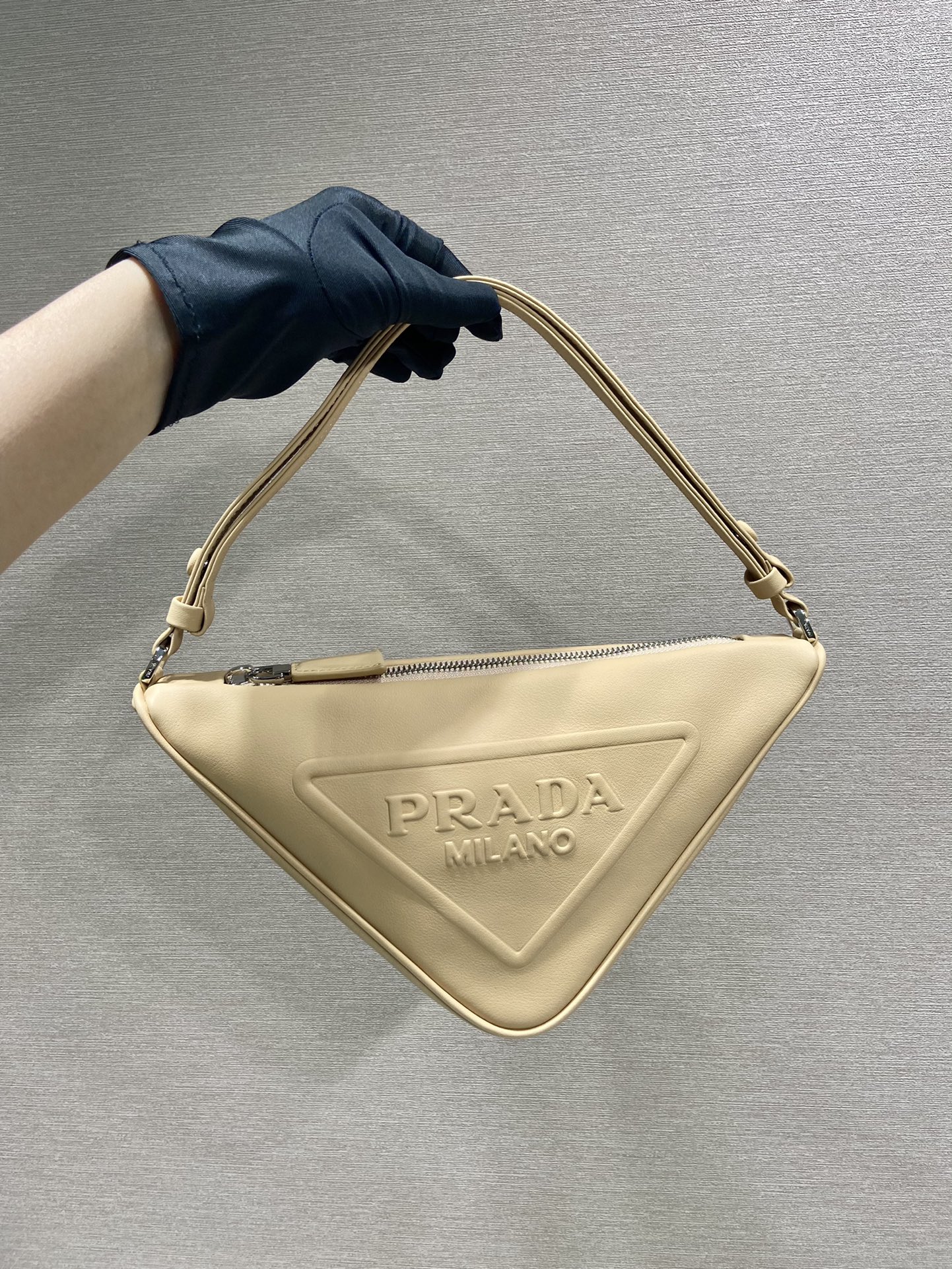 Prada Triangle Leather Shoulder Bag Beige 1BH190