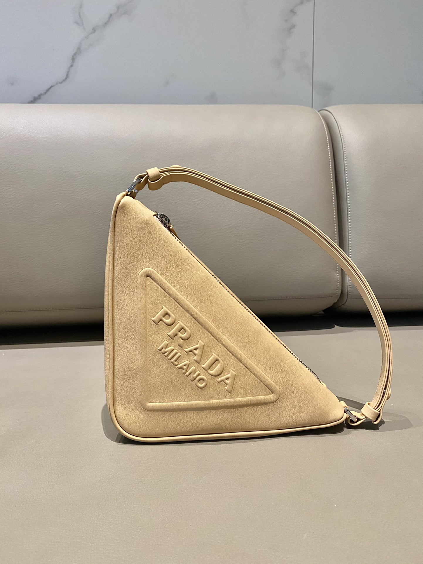 Prada Triangle Leather Shoulder Bag Beige 1BH190