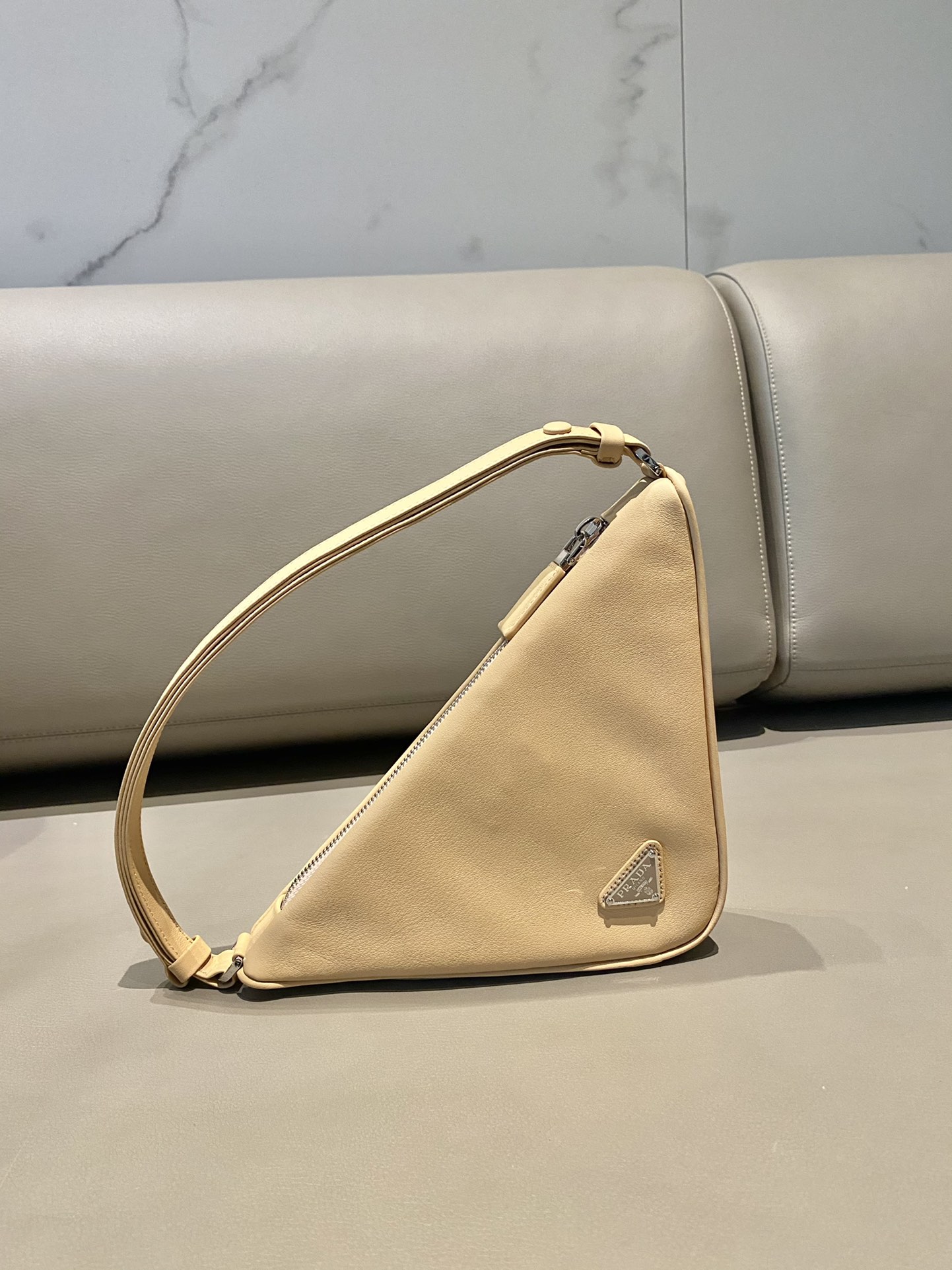 Prada Triangle Leather Shoulder Bag Beige 1BH190