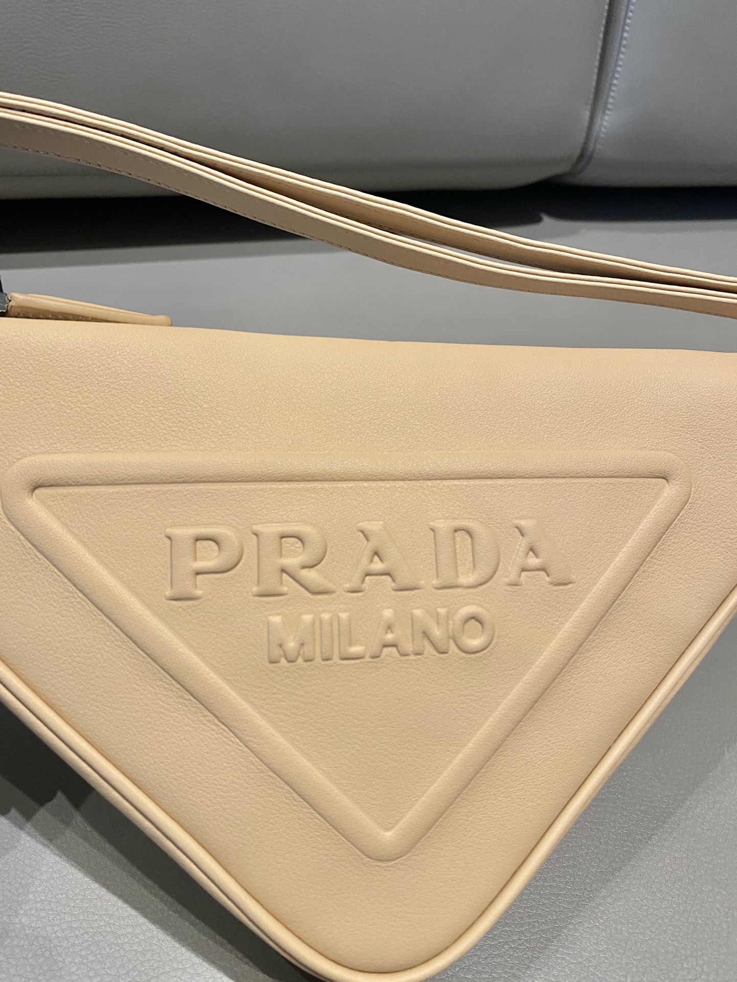 Prada Triangle Leather Shoulder Bag Beige 1BH190