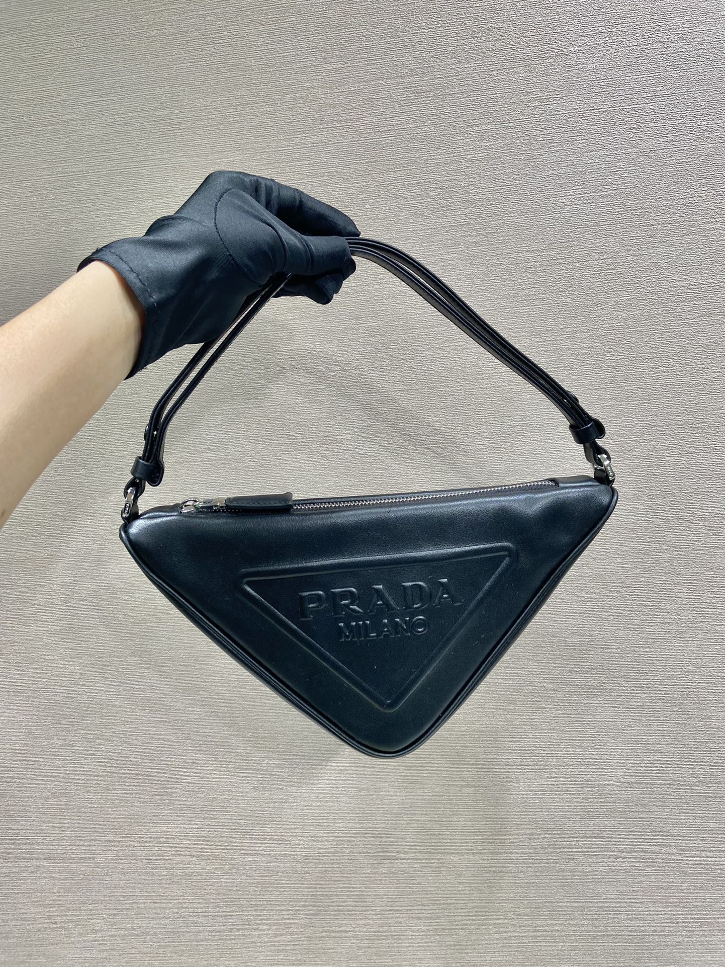 Prada Triangle Leather Shoulder Bag Black 1BH190