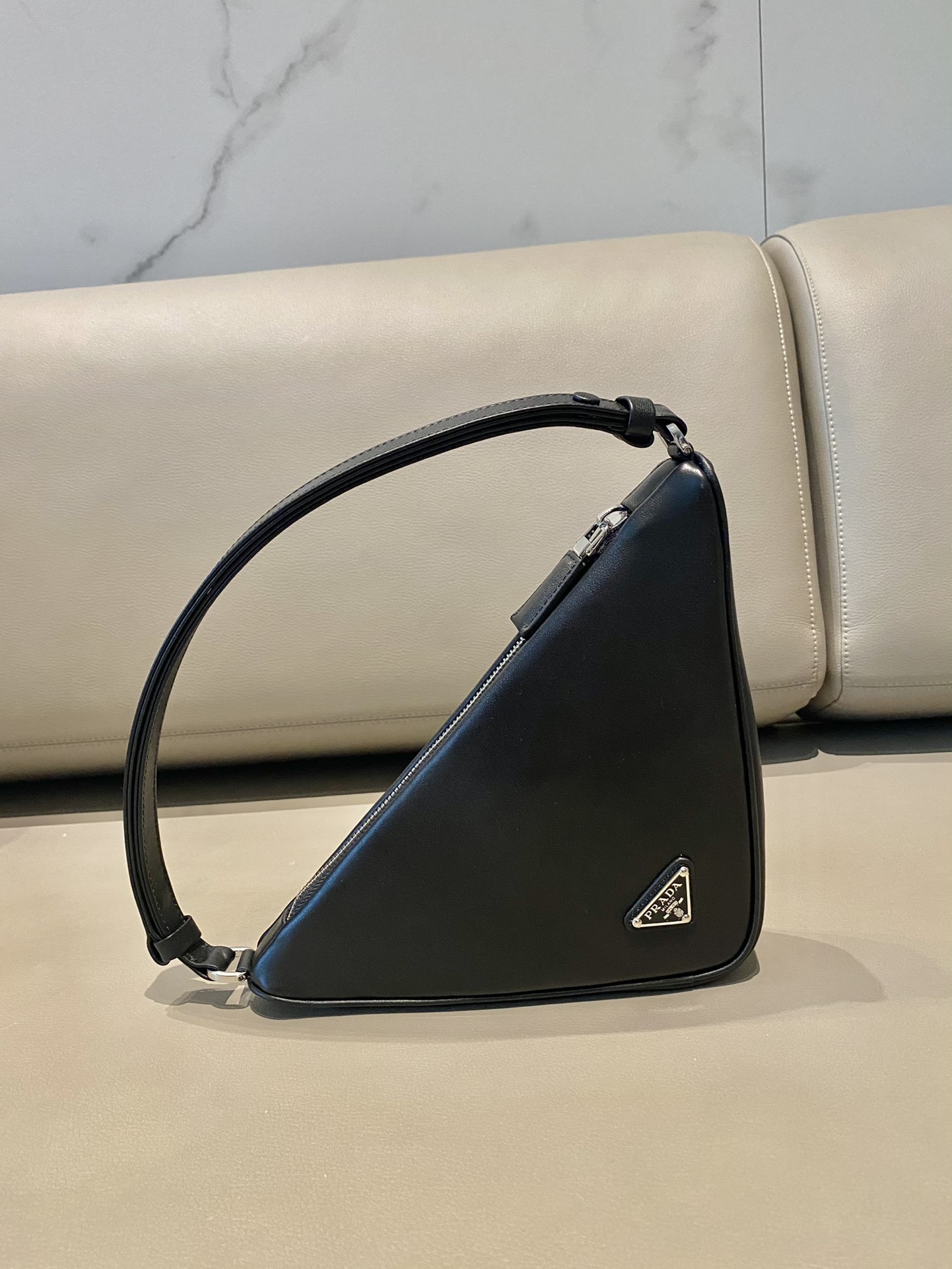 Prada Triangle Leather Shoulder Bag Black 1BH190