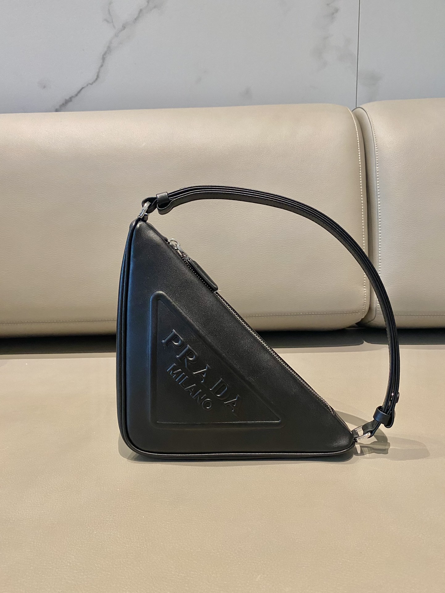 Prada Triangle Leather Shoulder Bag Black 1BH190