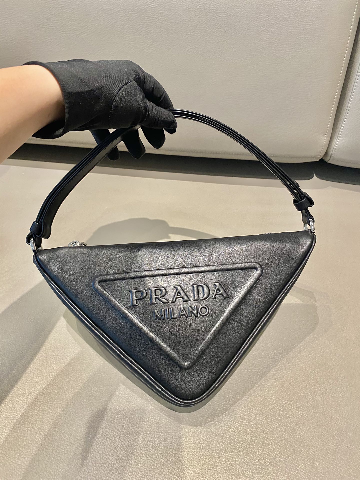 Prada Triangle Leather Shoulder Bag Black 1BH190