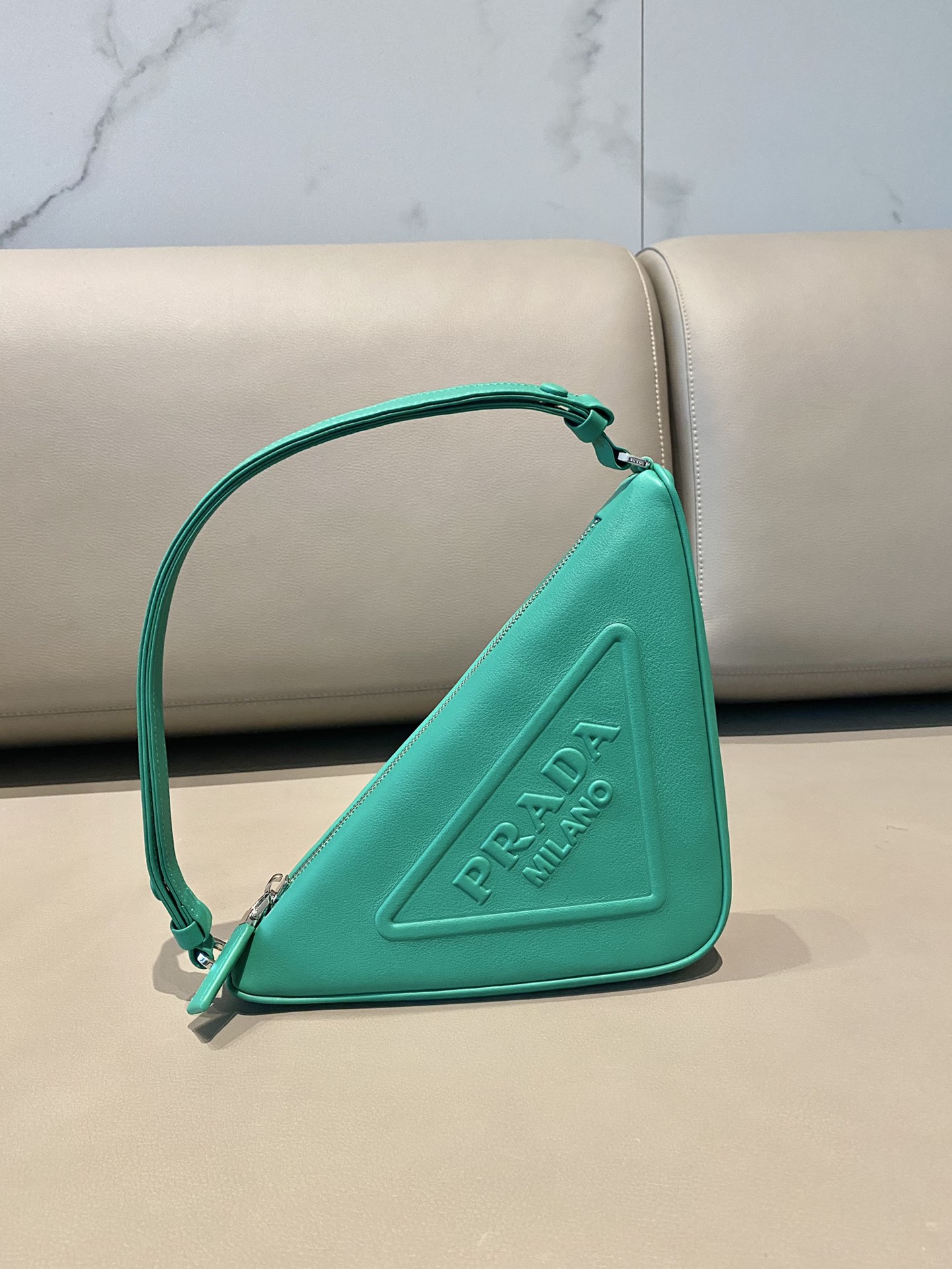 Prada Triangle Leather Shoulder Bag Green 1BH190