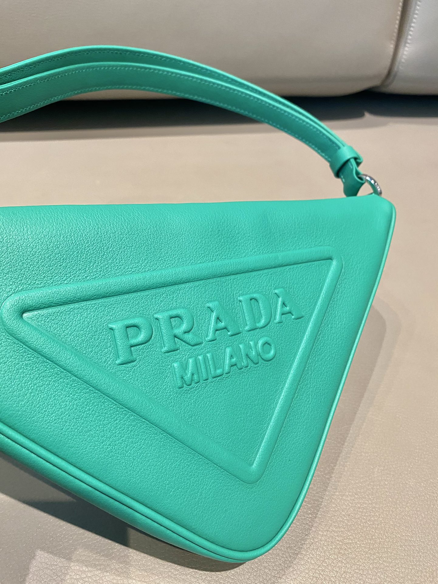 Prada Triangle Leather Shoulder Bag Green 1BH190