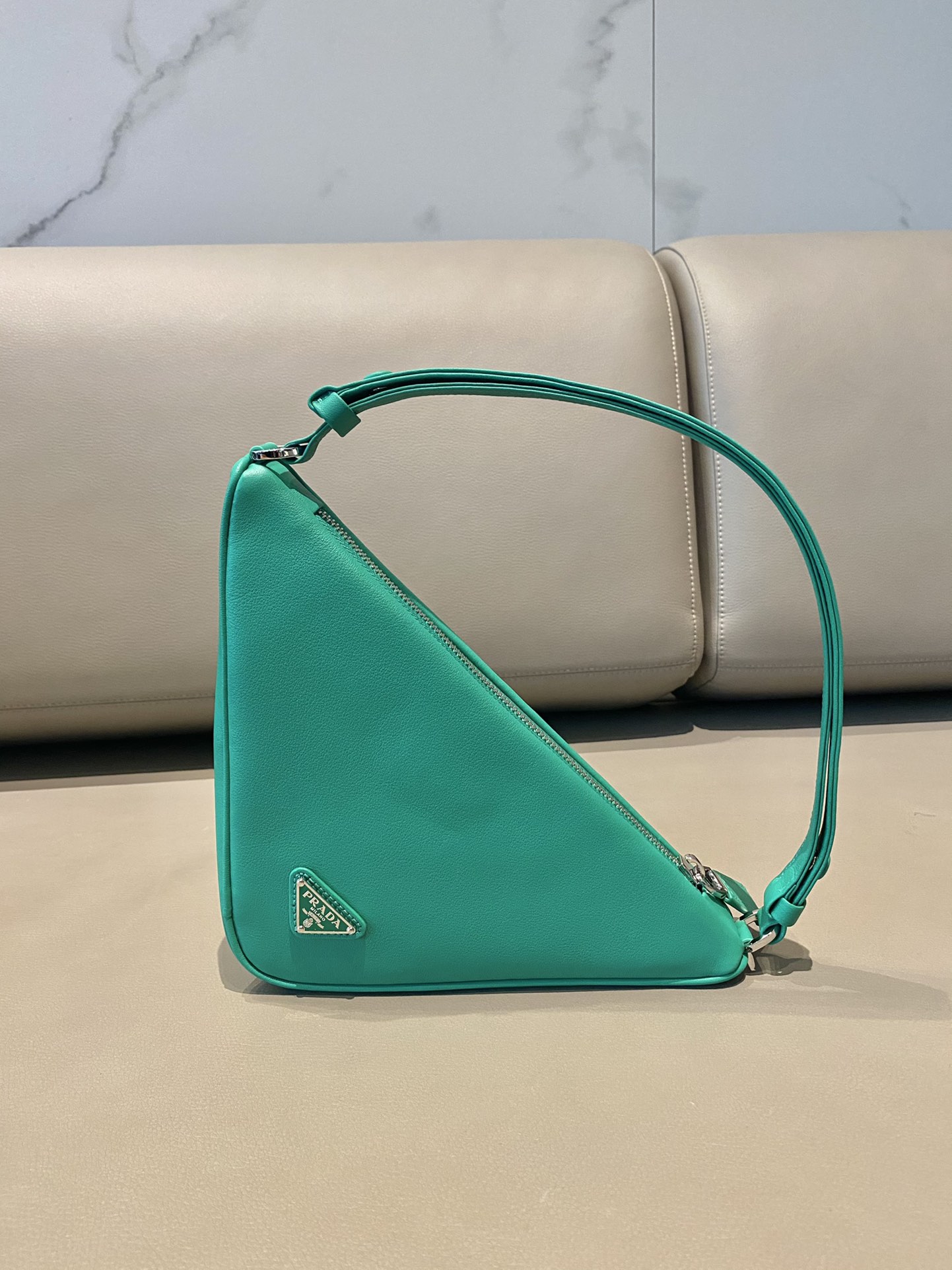 Prada Triangle Leather Shoulder Bag Green 1BH190