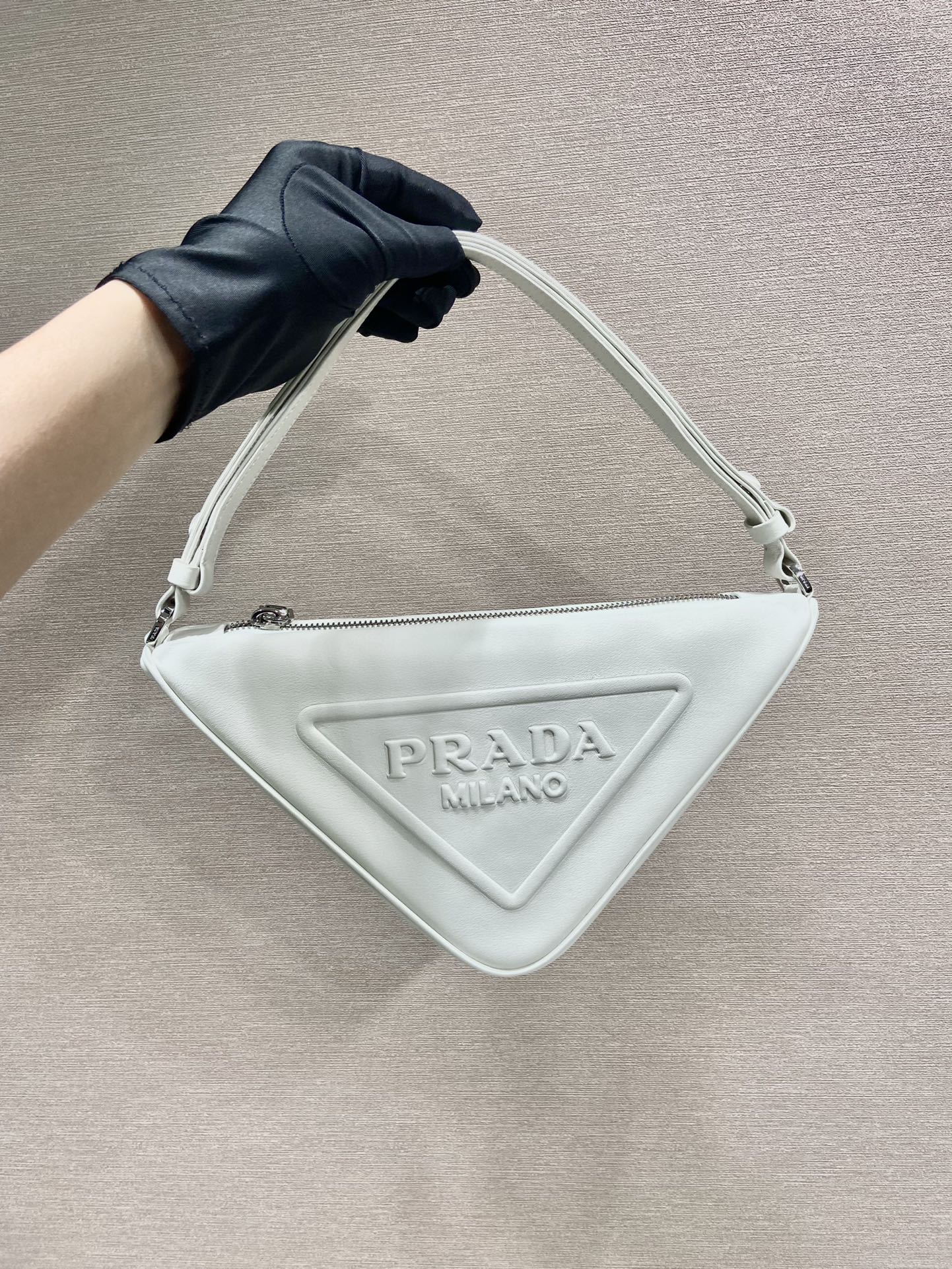 Prada Triangle Leather Shoulder Bag White 1BH190