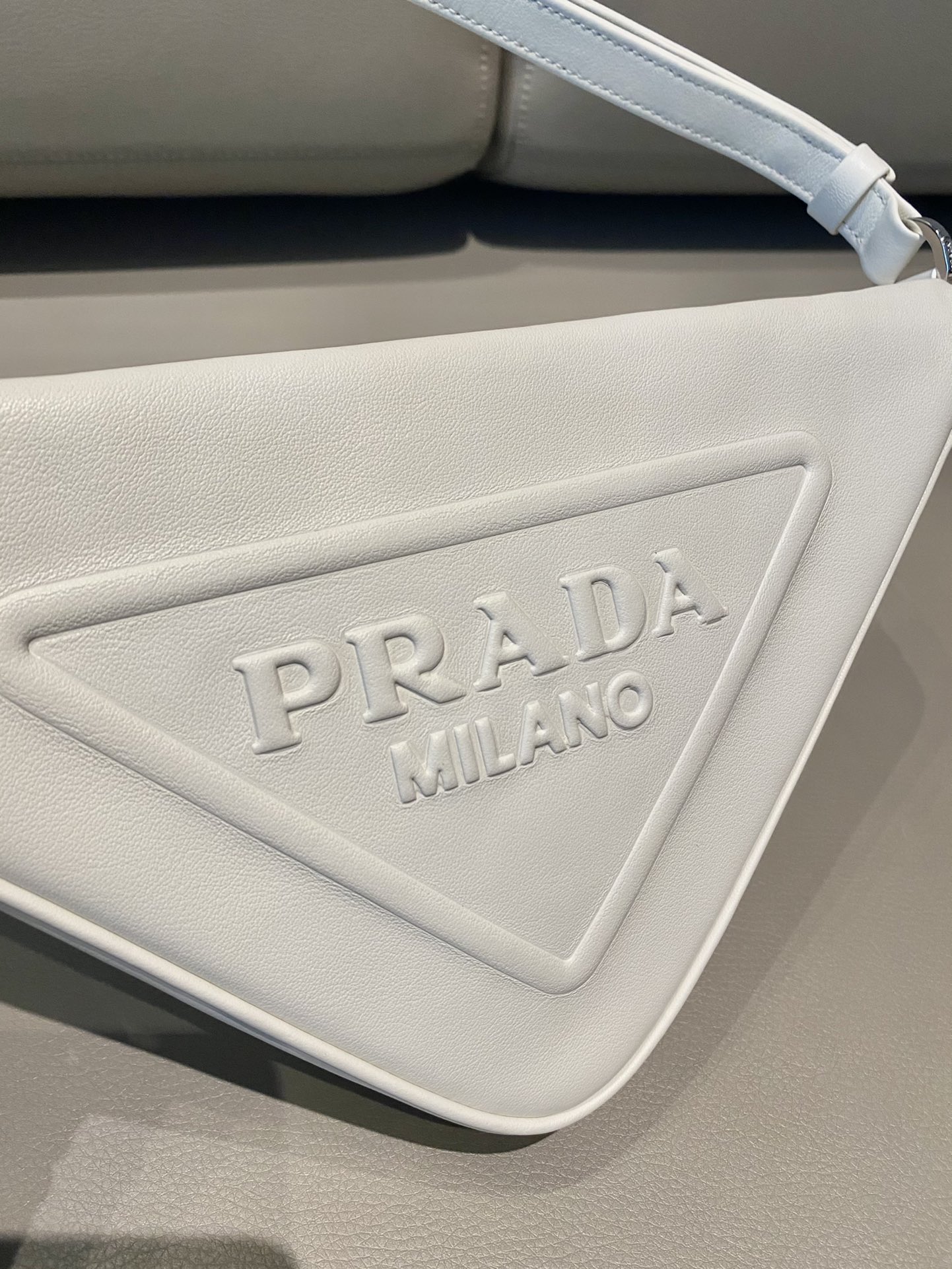 Prada Triangle Leather Shoulder Bag White 1BH190