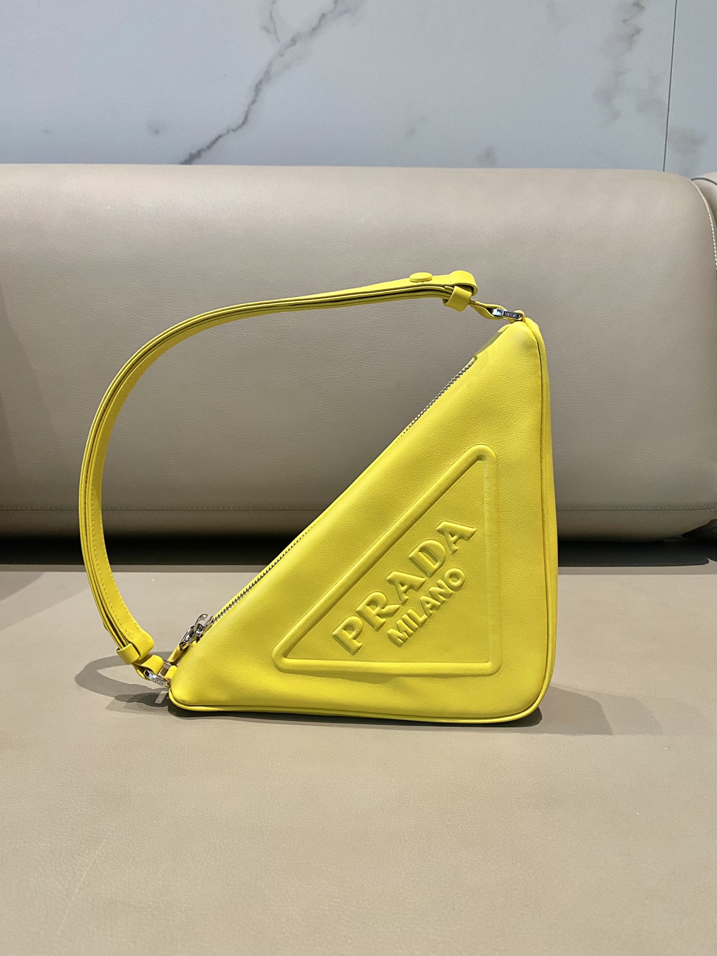 Prada Triangle Leather Shoulder Bag Yellow 1BH190