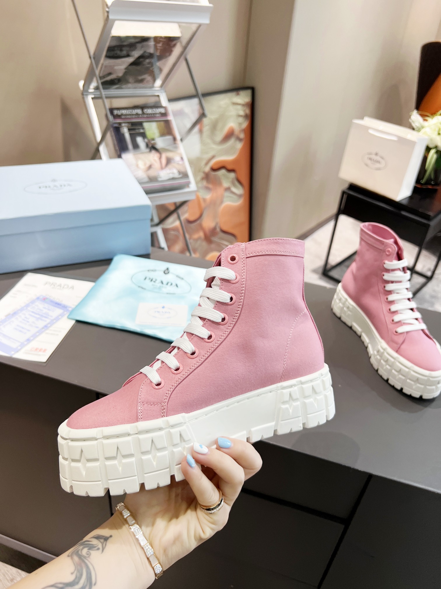Prada Wheel High-top Canvas Sneakers-0002 35-41