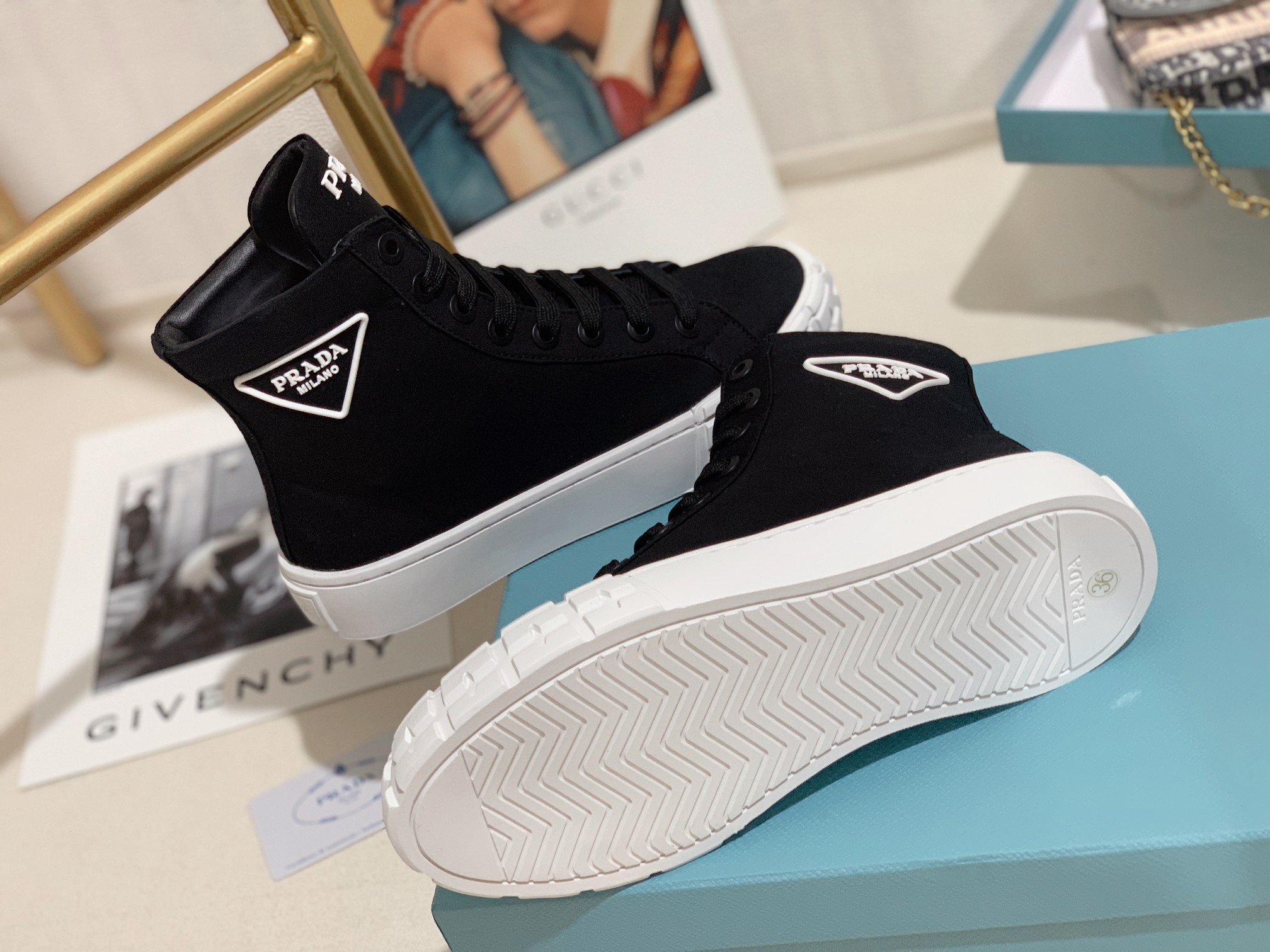 Prada Wheel High-top Canvas Sneakers-0006 35-41