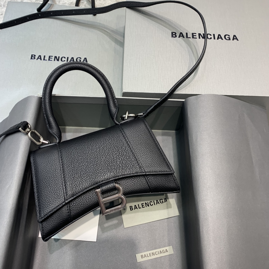 Replcai Balencia Hourglass Mini Top Handle Bag Black With Sliver Hardware