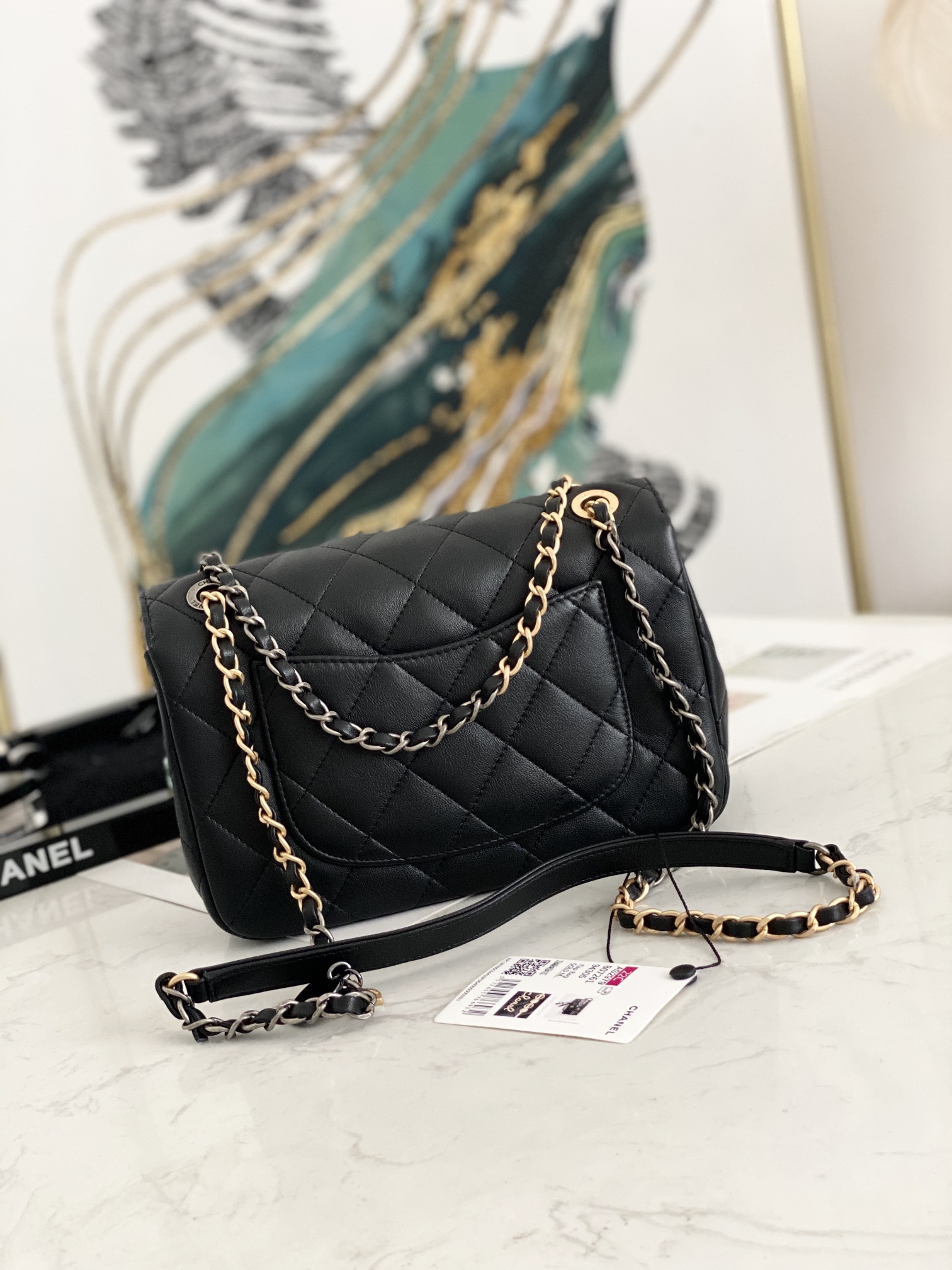 Replcai Chanel AS2979 Small Flap Bag Lambskin Glass Pearls Black