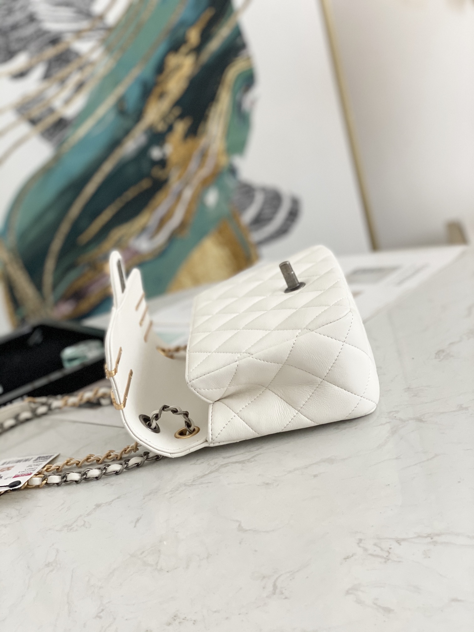 Replcai Chanel AS2979 Small Flap Bag Lambskin Glass Pearls White