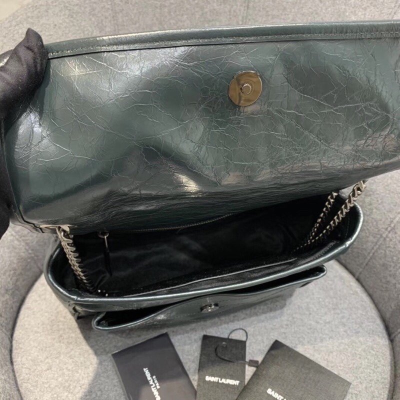 Replcai Saint Laurent NIKI Medium Bag in Crinkled Vintage Leather Dark Green