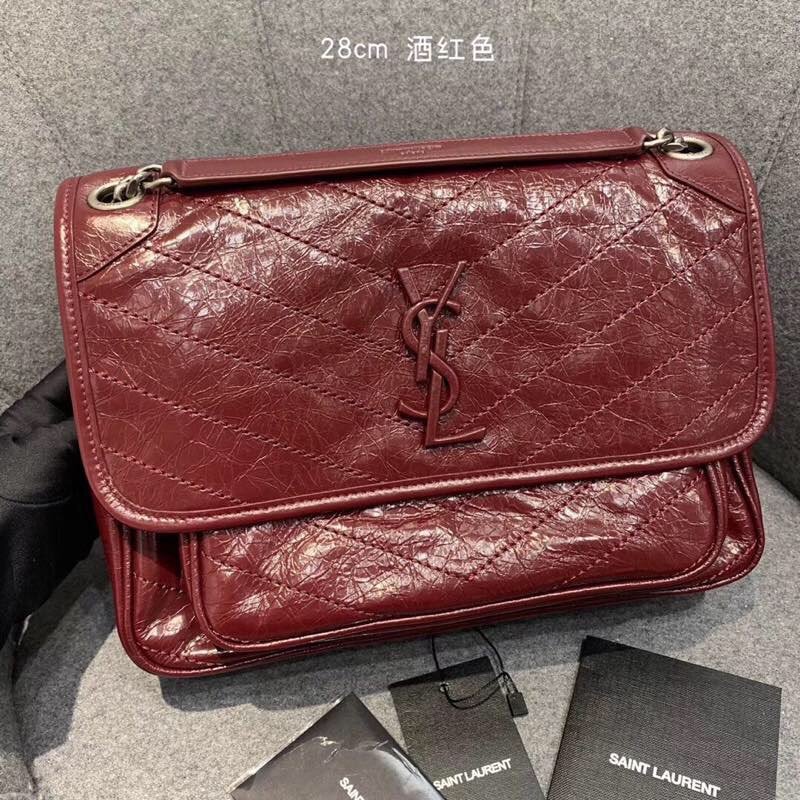 Replcai Saint Laurent NIKI Medium Bag in Crinkled Vintage Leather Dark Red