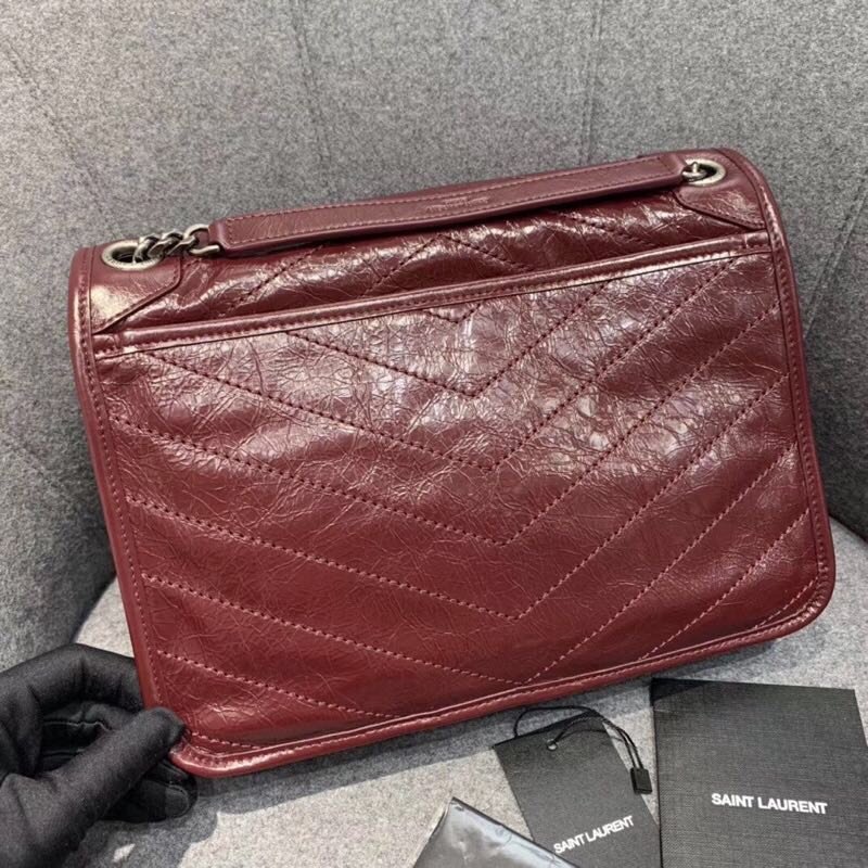 Replcai Saint Laurent NIKI Medium Bag in Crinkled Vintage Leather Dark Red