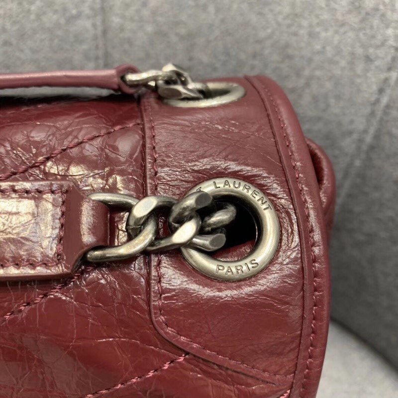 Replcai Saint Laurent NIKI Medium Bag in Crinkled Vintage Leather Dark Red