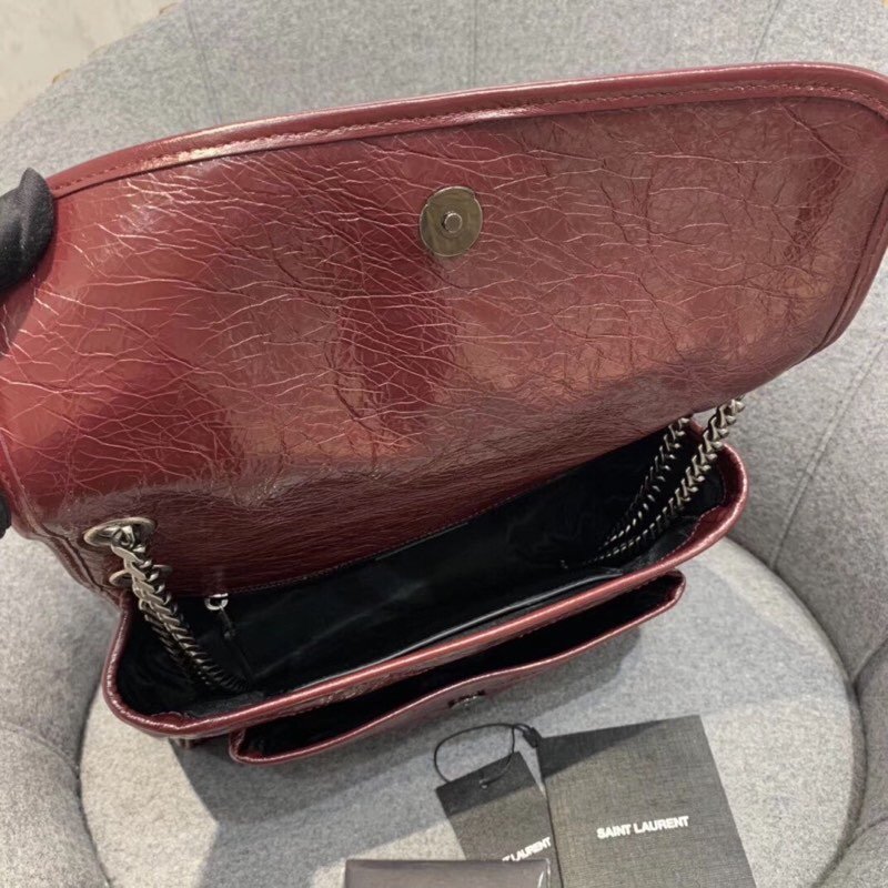 Replcai Saint Laurent NIKI Medium Bag in Crinkled Vintage Leather Dark Red