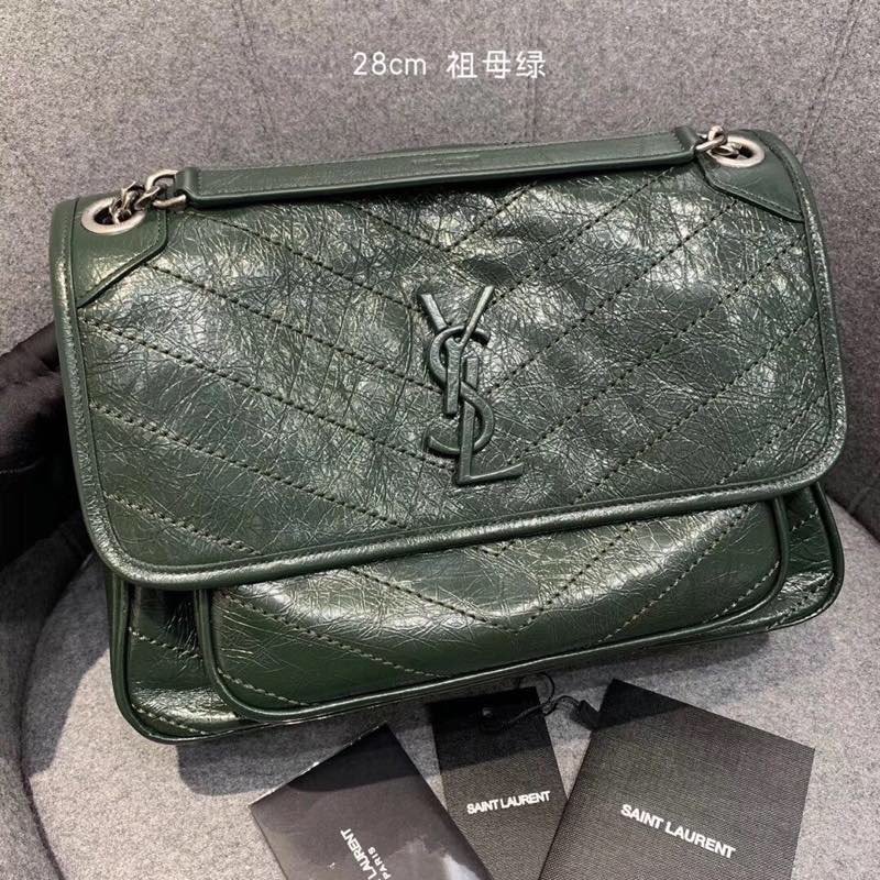 Replcai Saint Laurent NIKI Medium Bag in Crinkled Vintage Leather Emerald