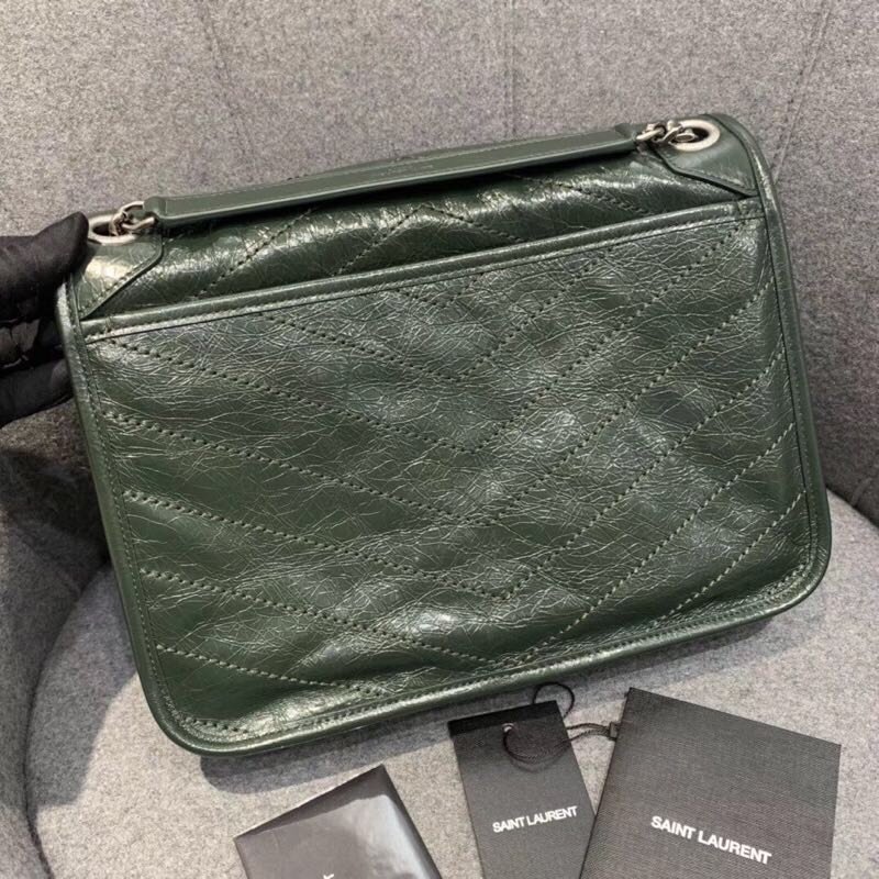 Replcai Saint Laurent NIKI Medium Bag in Crinkled Vintage Leather Emerald