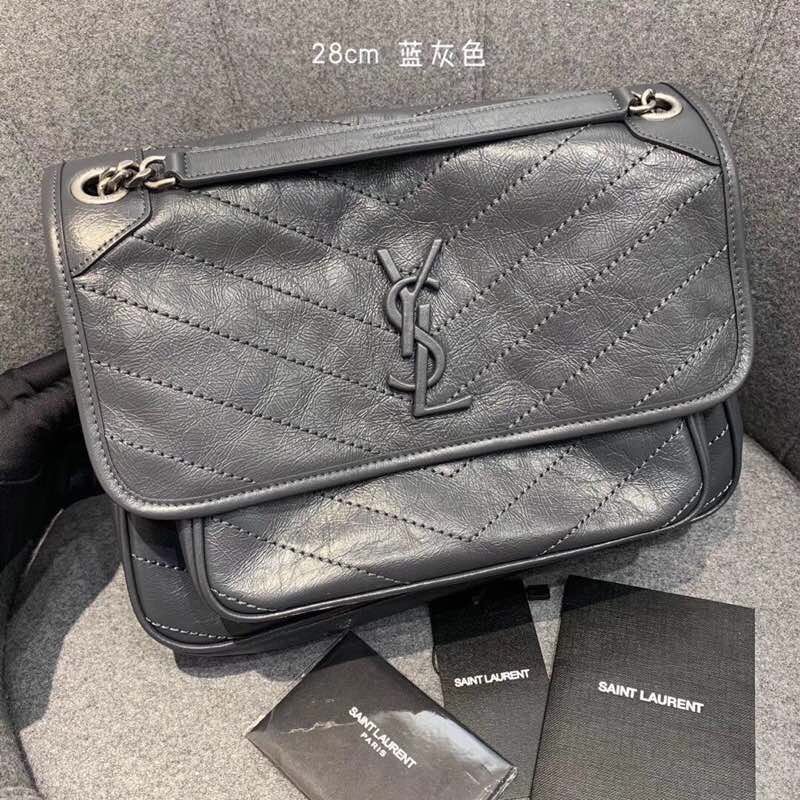 Replcai Saint Laurent NIKI Medium Bag in Crinkled Vintage Leather Gray