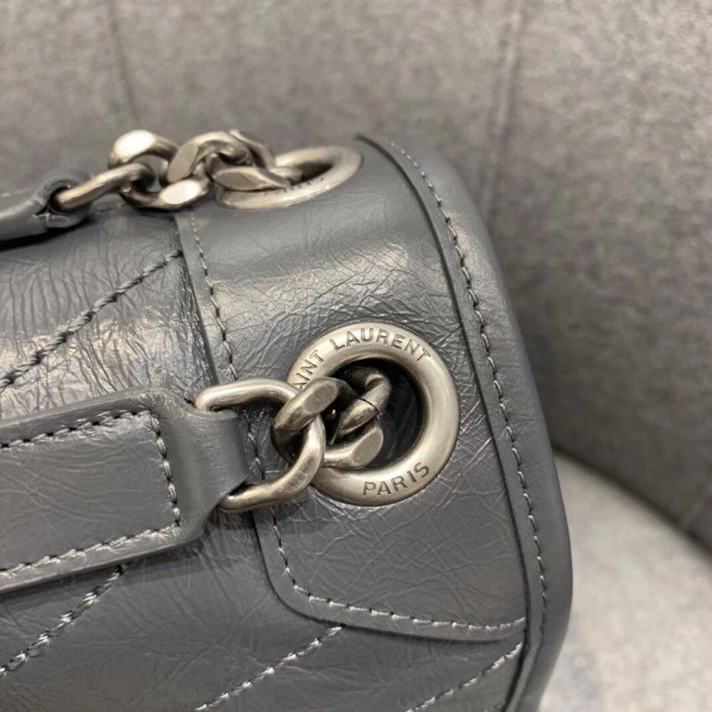 Replcai Saint Laurent NIKI Medium Bag in Crinkled Vintage Leather Gray