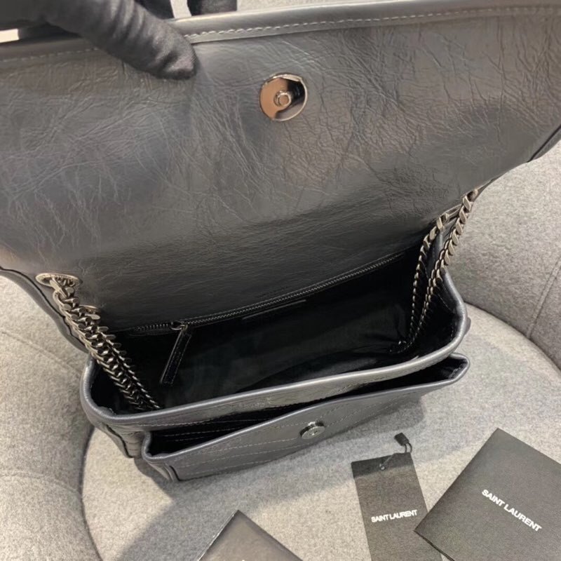 Replcai Saint Laurent NIKI Medium Bag in Crinkled Vintage Leather Gray