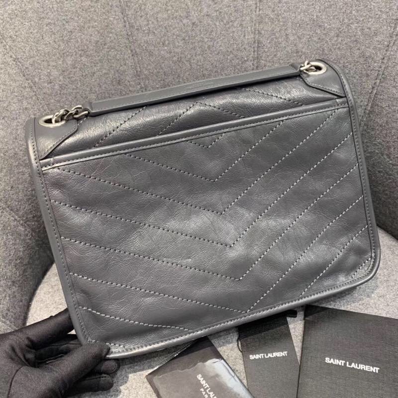Replcai Saint Laurent NIKI Medium Bag in Crinkled Vintage Leather Gray
