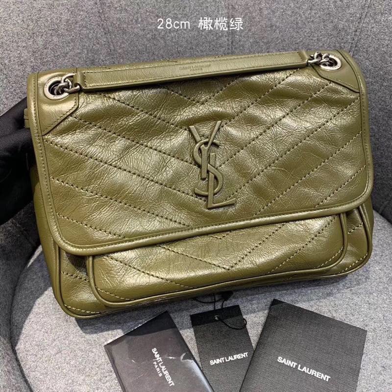 Replcai Saint Laurent NIKI Medium Bag in Crinkled Vintage Leather Olive Green