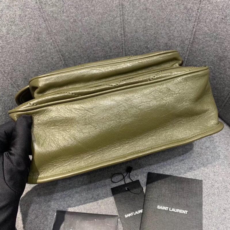 Replcai Saint Laurent NIKI Medium Bag in Crinkled Vintage Leather Olive Green