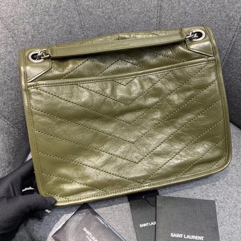 Replcai Saint Laurent NIKI Medium Bag in Crinkled Vintage Leather Olive Green