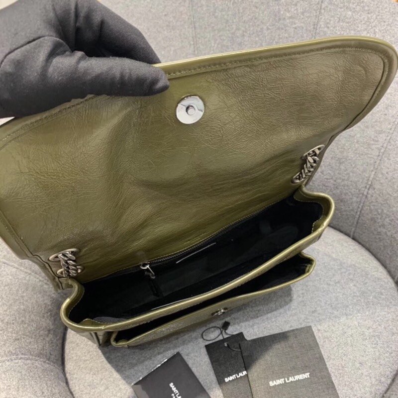 Replcai Saint Laurent NIKI Medium Bag in Crinkled Vintage Leather Olive Green